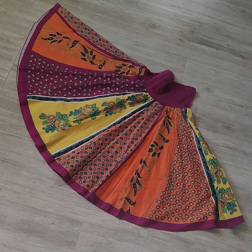 Skater Skirt Vibrant Floral Cotton Midi Size Small